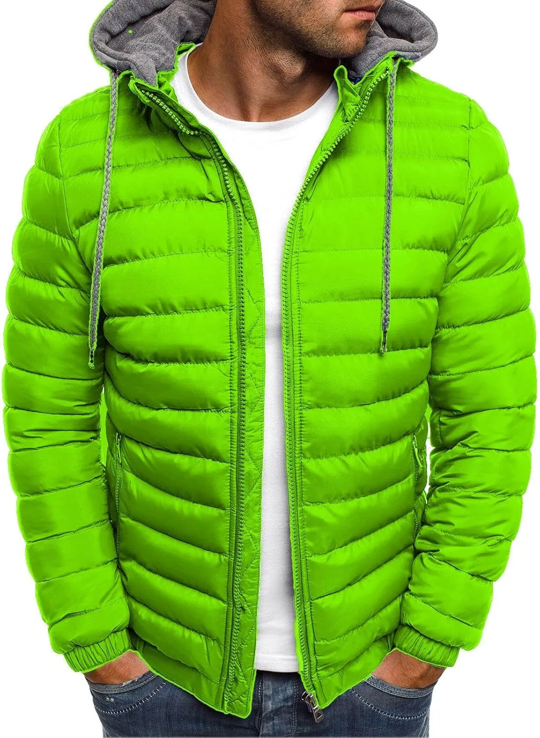 lcziwo Men's Winter Jacket Big and Tall Lightweight Zip up Puffer Quilted Jackets Casual Loose Padded Warm Hooded Coats