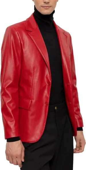 Leather Blazer for Men Real Lambskin Mens Leather Coat Classic 2 Button Black Leather Blazer Men Leather Coat