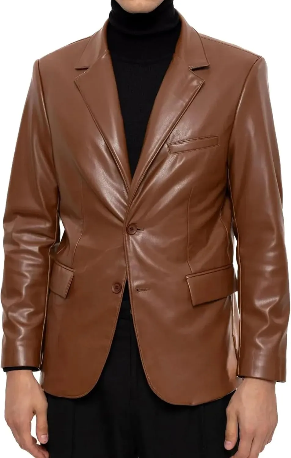 Leather Blazer for Men Real Lambskin Mens Leather Coat Classic 2 Button Black Leather Blazer Men Leather Coat