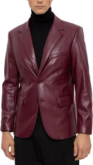 Leather Blazer for Men Real Lambskin Mens Leather Coat Classic 2 Button Black Leather Blazer Men Leather Coat