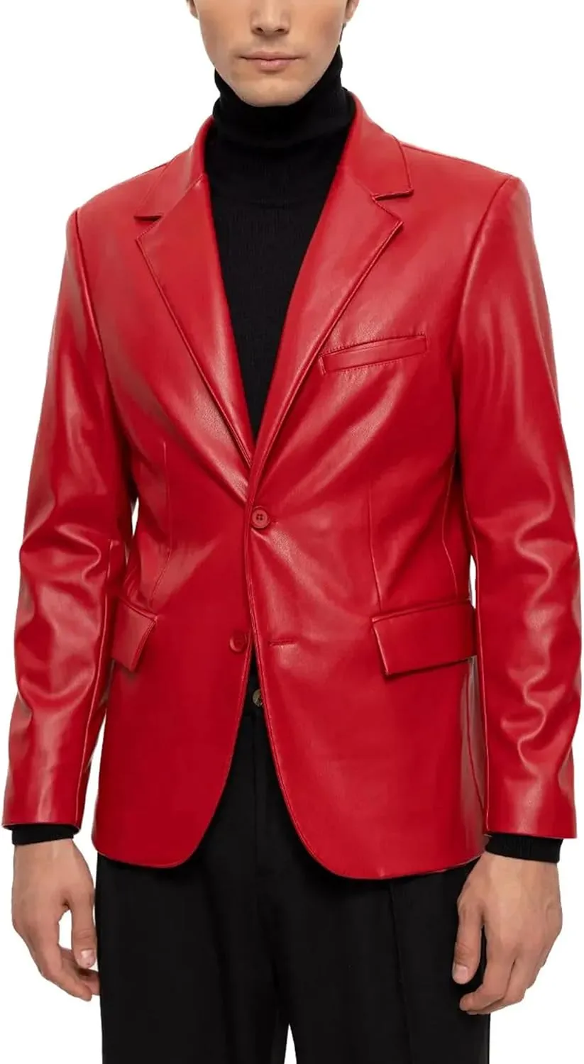 Leather Blazer for Men Real Lambskin Mens Leather Coat Classic 2 Button Black Leather Blazer Men Leather Coat