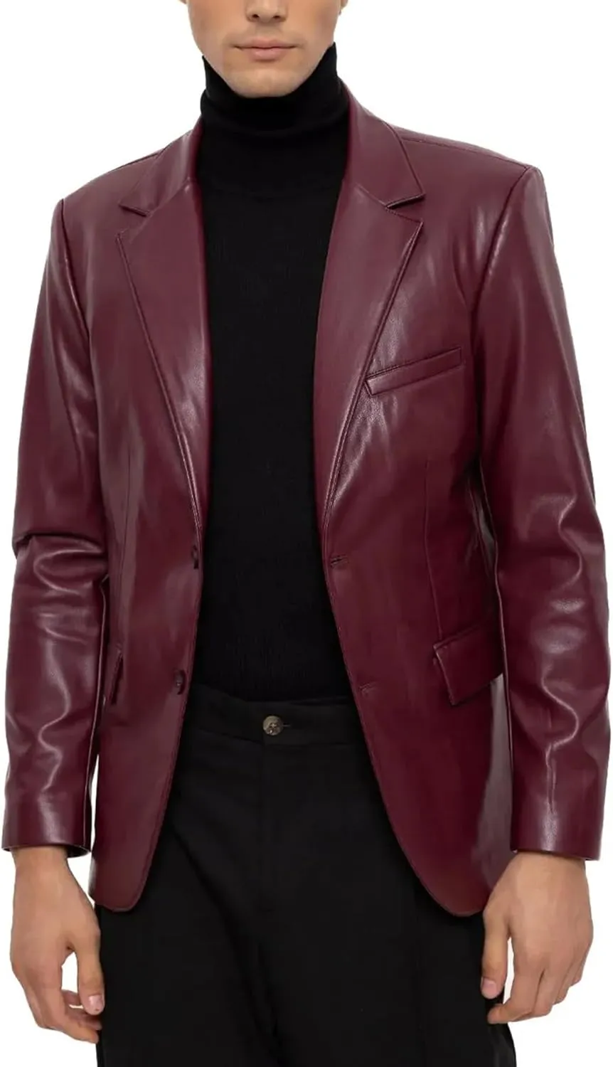 Leather Blazer for Men Real Lambskin Mens Leather Coat Classic 2 Button Black Leather Blazer Men Leather Coat
