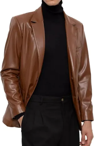 Leather Blazer for Men Real Lambskin Mens Leather Coat Classic 2 Button Black Leather Blazer Men Leather Coat