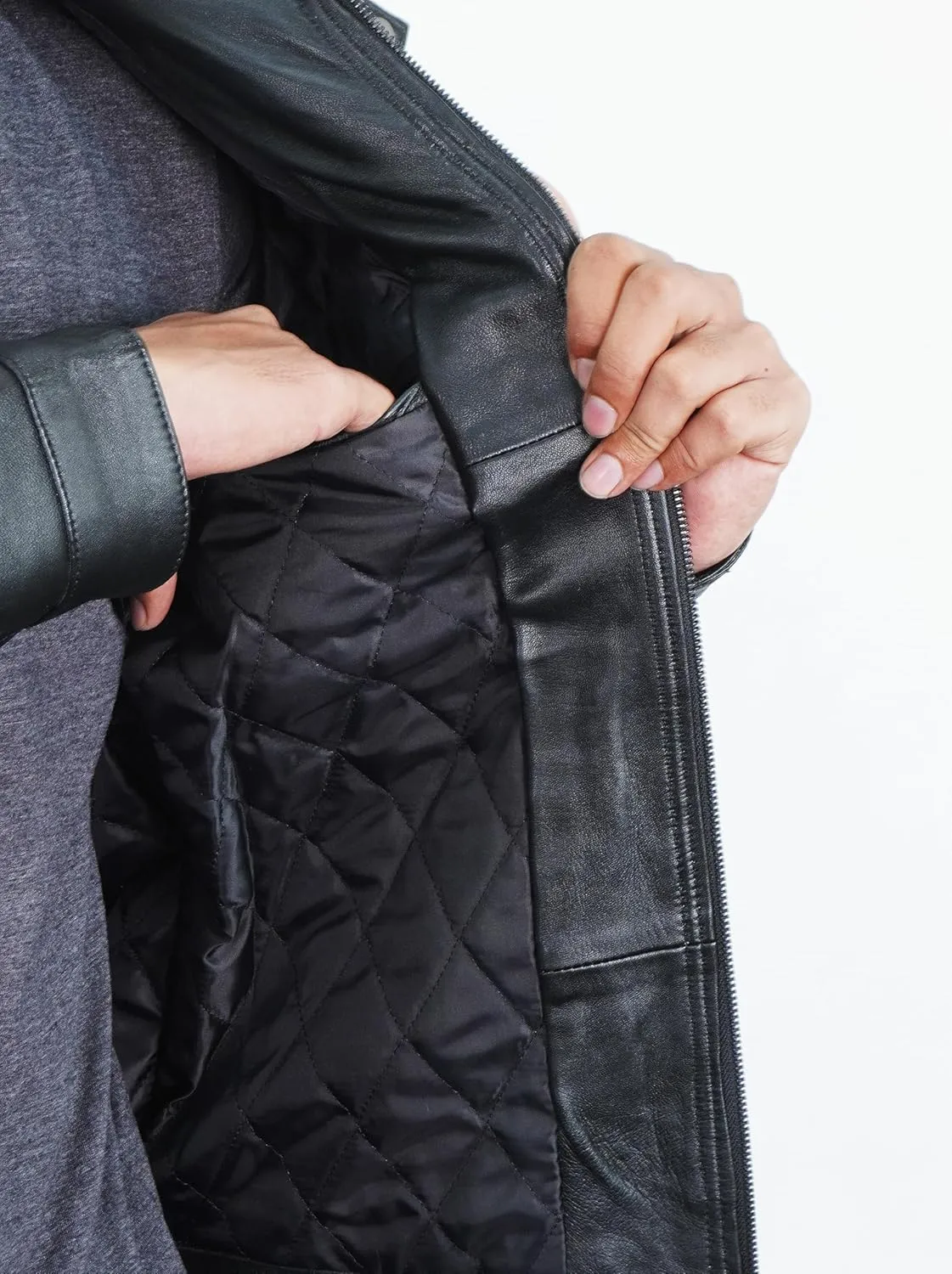 Leather Jacket Men - Polo Collar Vintage Shirt Style Real Lambskin Men Leather Jacket