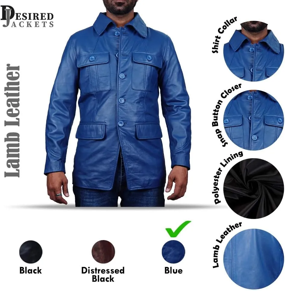 Leather Jacket Men | Vintage Four Pocket Genuine Leather Jacket | Shirt Collar Five Buttons Mens Leather Jacket