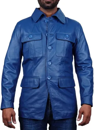Leather Jacket Men | Vintage Four Pocket Genuine Leather Jacket | Shirt Collar Five Buttons Mens Leather Jacket