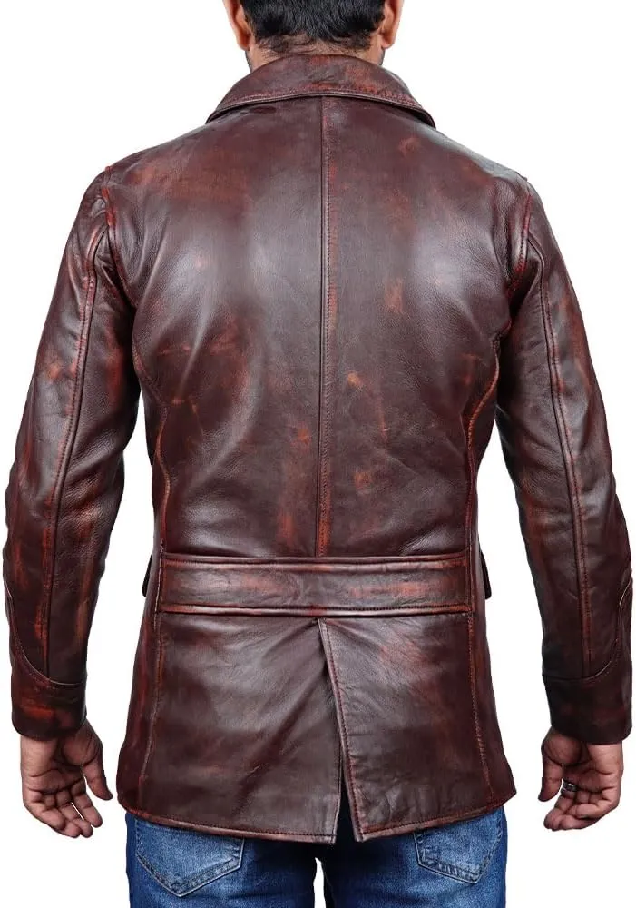 Leather Jacket Men | Vintage Four Pocket Genuine Leather Jacket | Shirt Collar Five Buttons Mens Leather Jacket