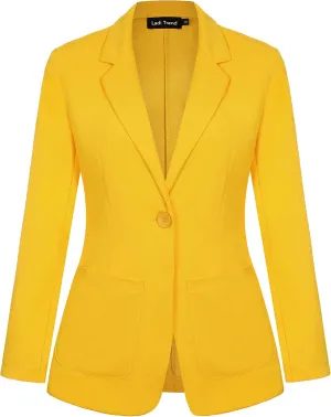 Light Yellow Blazer for Women Long Sleeve Fitted Blazer Suit Lapel Button Blazer Jackets with Pockets Tailored Outfit(Light Yellow XL)