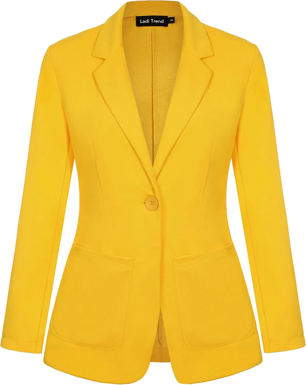 Light Yellow Blazer for Women Long Sleeve Fitted Blazer Suit Lapel Button Blazer Jackets with Pockets Tailored Outfit(Light Yellow XL)