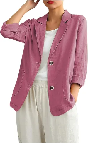 Linen Cardigan for Women Casual Long Sleeve Button Down Blouses Lightweight Summer Blazer Jackets Beach Outfits