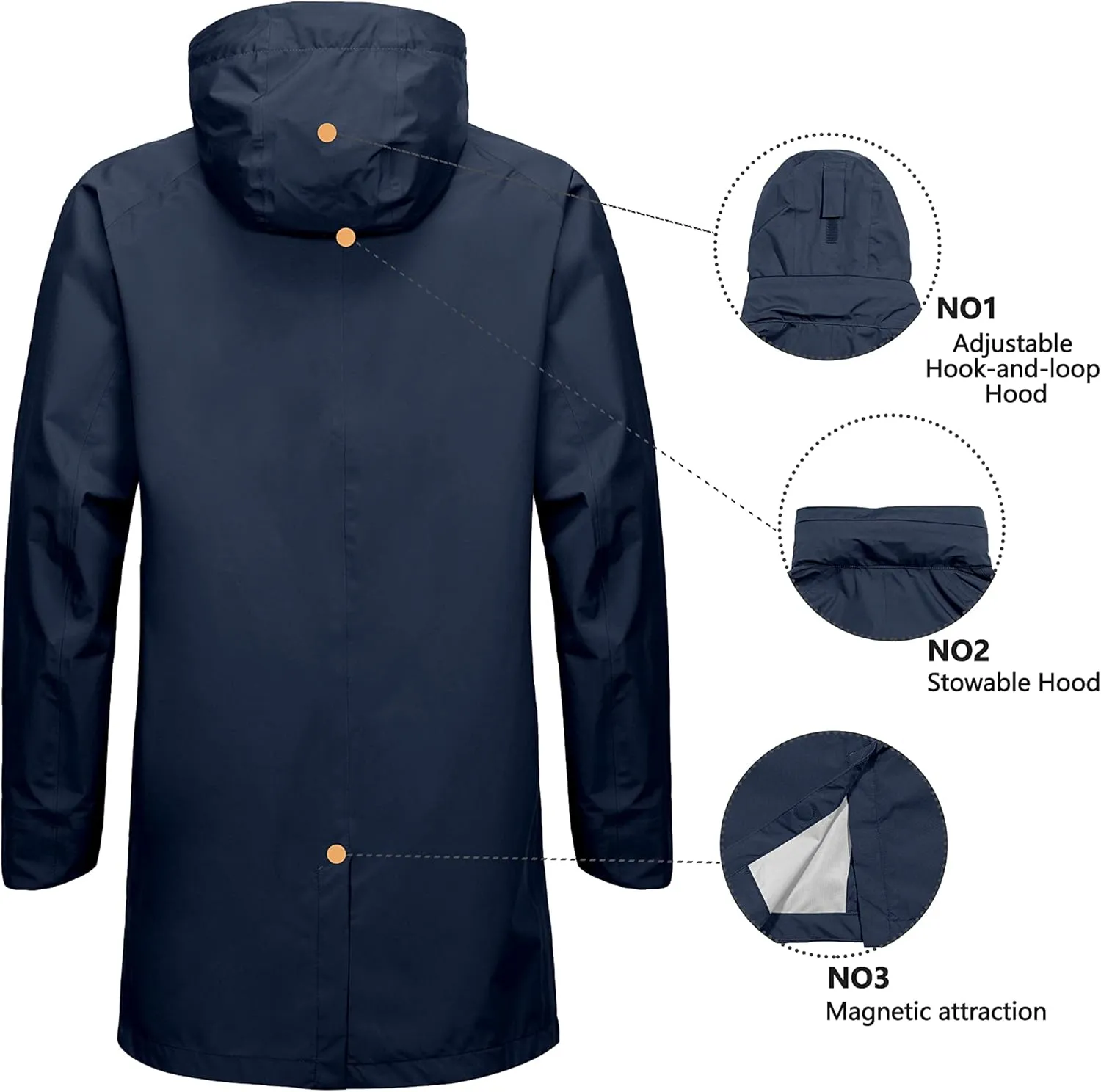 Little Donkey Andy Men's Waterproof Rain Jacket Outdoor Lightweight Mountain Windbreaker Long Coat for Hiking Golf Travel