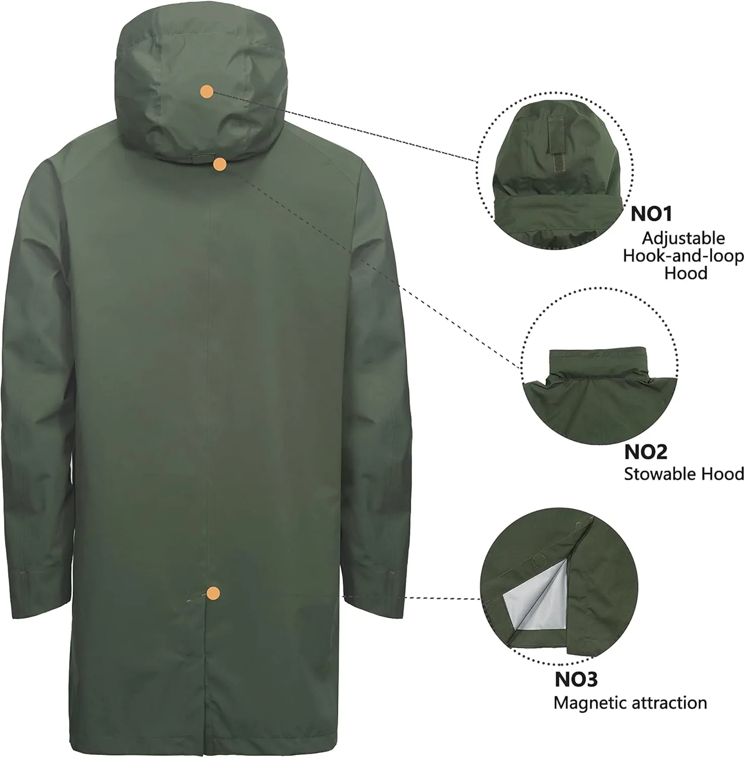 Little Donkey Andy Men's Waterproof Rain Jacket Outdoor Lightweight Mountain Windbreaker Long Coat for Hiking Golf Travel