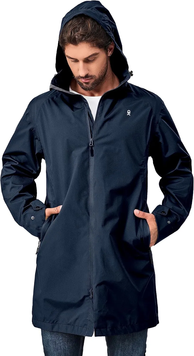 Little Donkey Andy Men's Waterproof Rain Jacket Outdoor Lightweight Mountain Windbreaker Long Coat for Hiking Golf Travel
