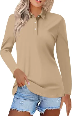 Long Sleeve Work Polo Shirt for Women Quick Dry Athletic Tennis Golf T Shirt Fashion Casual Office Dressy Tunic Tees