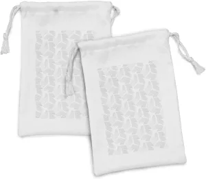 Lunarable Geometric Fabric Pouch Set of 2, Digital Art Dimension Effect Paper Cuts Contemporary Urban Minimal Design, Small Drawstring Bag for Toiletries Masks and Favors, 9" x 6", Pale Grey White