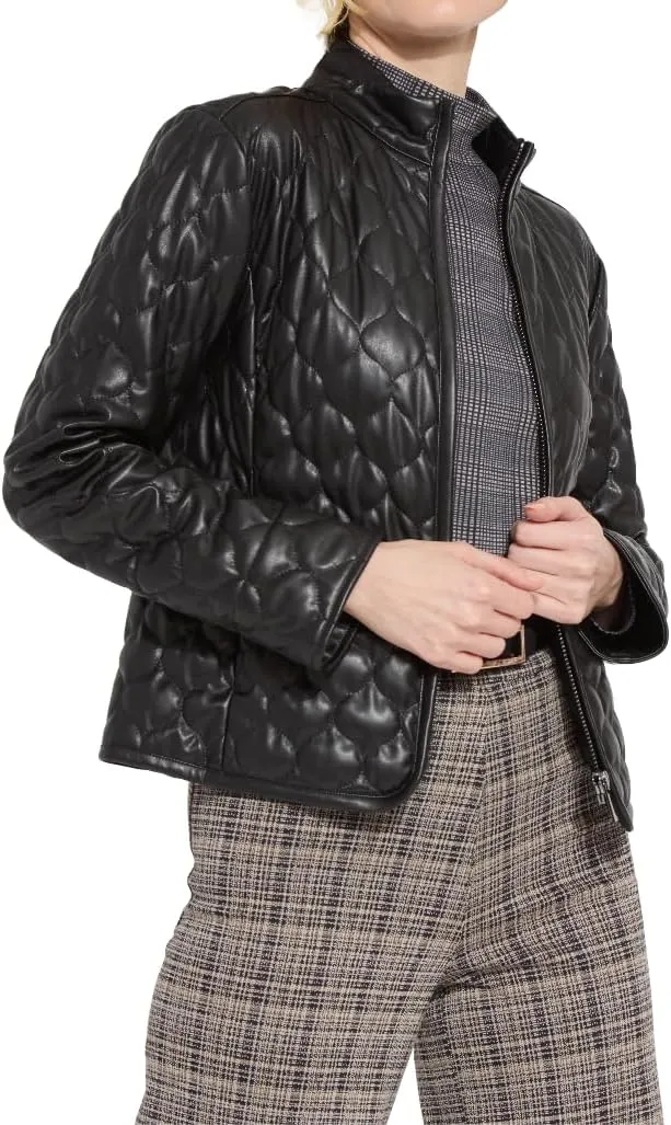 Lyss Brooklyn Vegan Leather Jacket  Faux Leather Jacket for Women, Lightweight & Unlined Womens Quilted Jacket