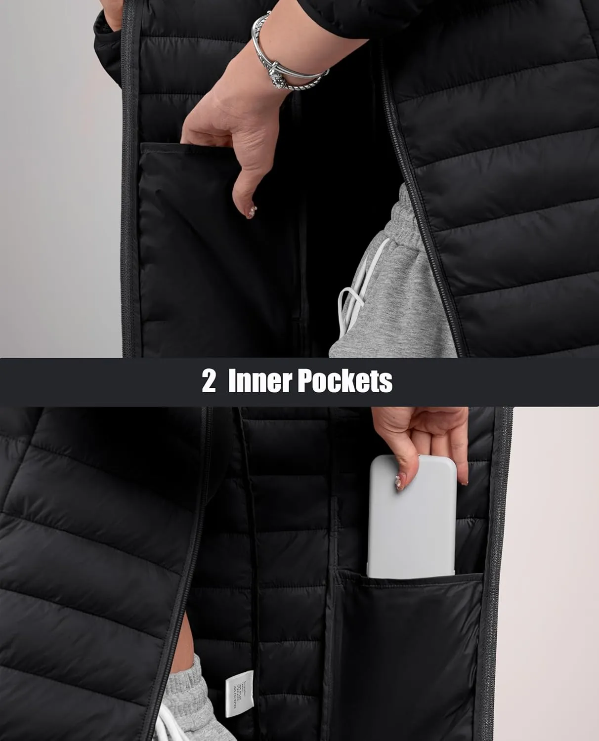 MAGCOMSEN Women's Hooded Puffer Jacket Lightweight Quilted Padded Coat 4 Pockets Zip-up Winter Warm Outerwear