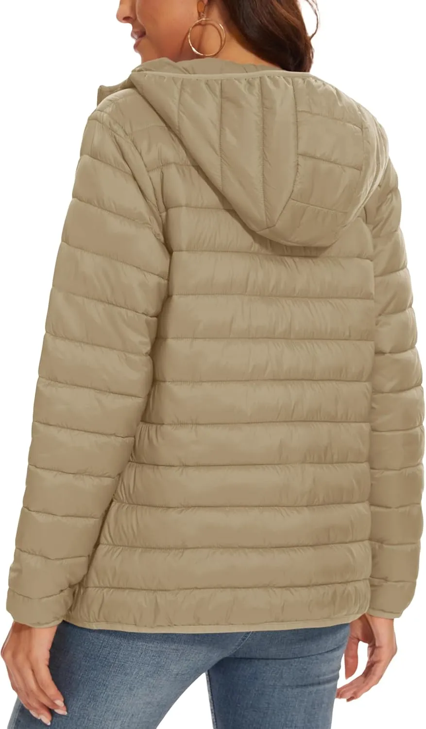 MAGCOMSEN Women's Hooded Puffer Jacket Lightweight Quilted Padded Coat 4 Pockets Zip-up Winter Warm Outerwear