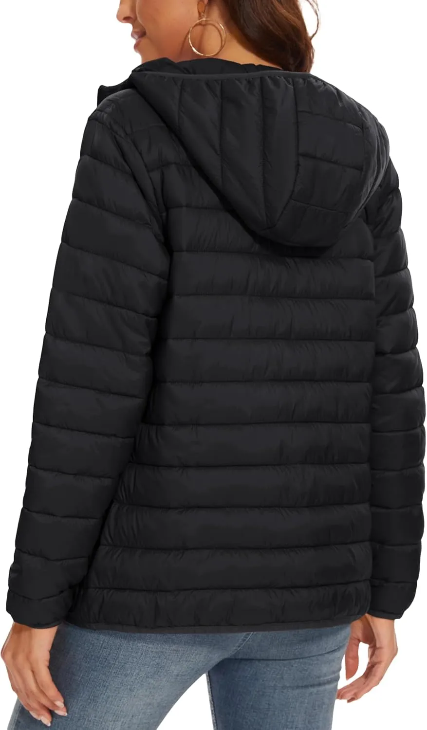 MAGCOMSEN Women's Hooded Puffer Jacket Lightweight Quilted Padded Coat 4 Pockets Zip-up Winter Warm Outerwear