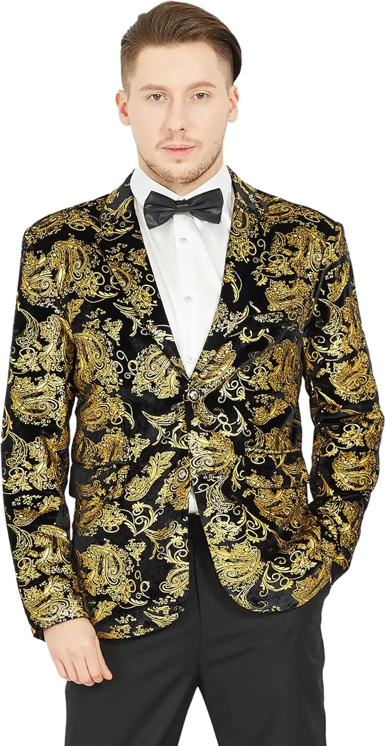 MAGE MALE Men's Dress Party Floral Suit Jacket Notched Lapel Slim Fit Two Button Stylish Blazer