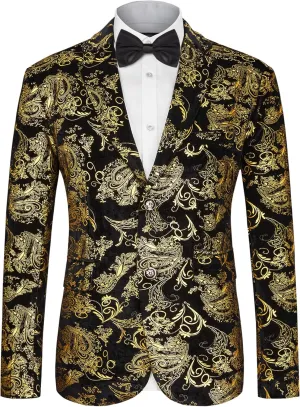 MAGE MALE Men's Dress Party Floral Suit Jacket Notched Lapel Slim Fit Two Button Stylish Blazer