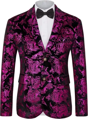 MAGE MALE Men's Dress Party Floral Suit Jacket Notched Lapel Slim Fit Two Button Stylish Blazer