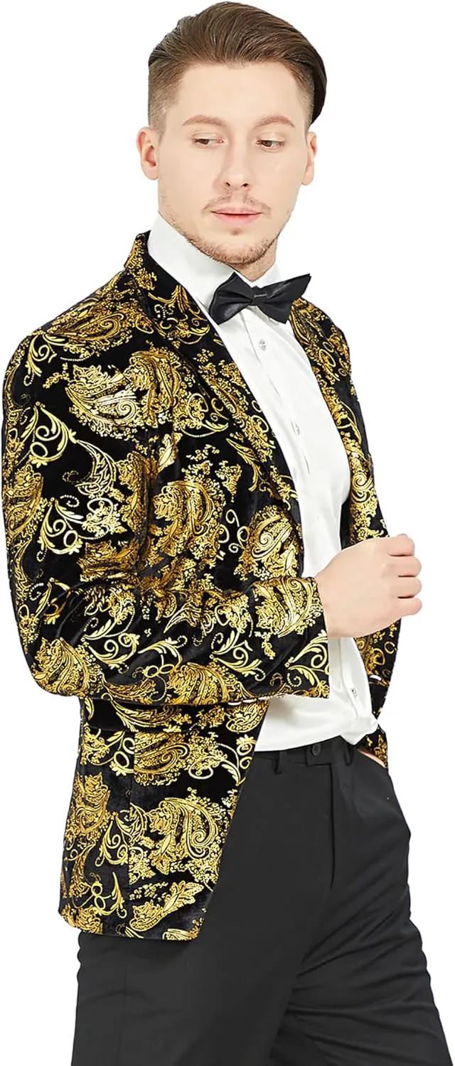 MAGE MALE Men's Dress Party Floral Suit Jacket Notched Lapel Slim Fit Two Button Stylish Blazer
