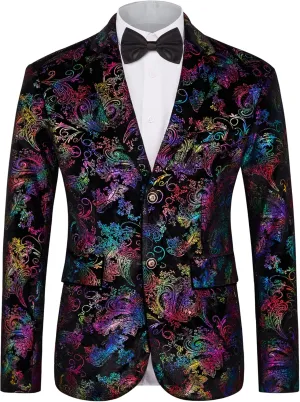 MAGE MALE Men's Dress Party Floral Suit Jacket Notched Lapel Slim Fit Two Button Stylish Blazer