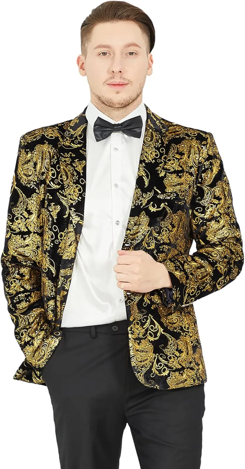 MAGE MALE Men's Dress Party Floral Suit Jacket Notched Lapel Slim Fit Two Button Stylish Blazer