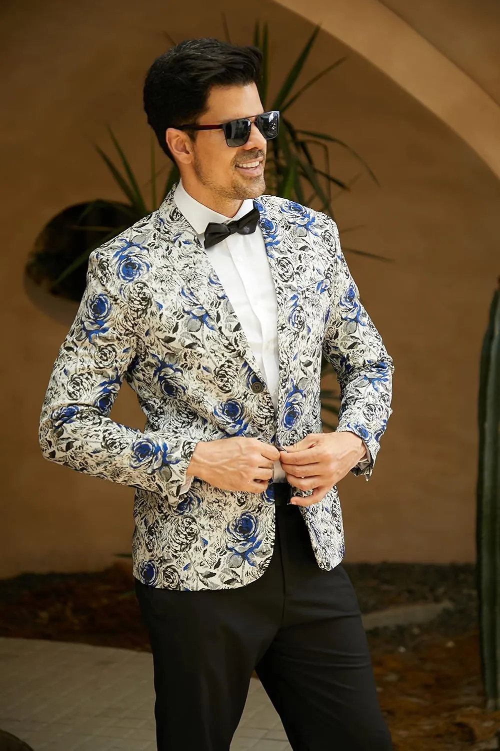 MAGE MALE Men's Floral Blazer Two Button Dress Party Suit Jacket Notched Lapel Slim Fit Stylish Top