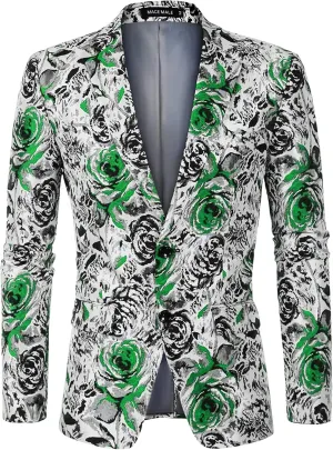 MAGE MALE Men's Floral Blazer Two Button Dress Party Suit Jacket Notched Lapel Slim Fit Stylish Top