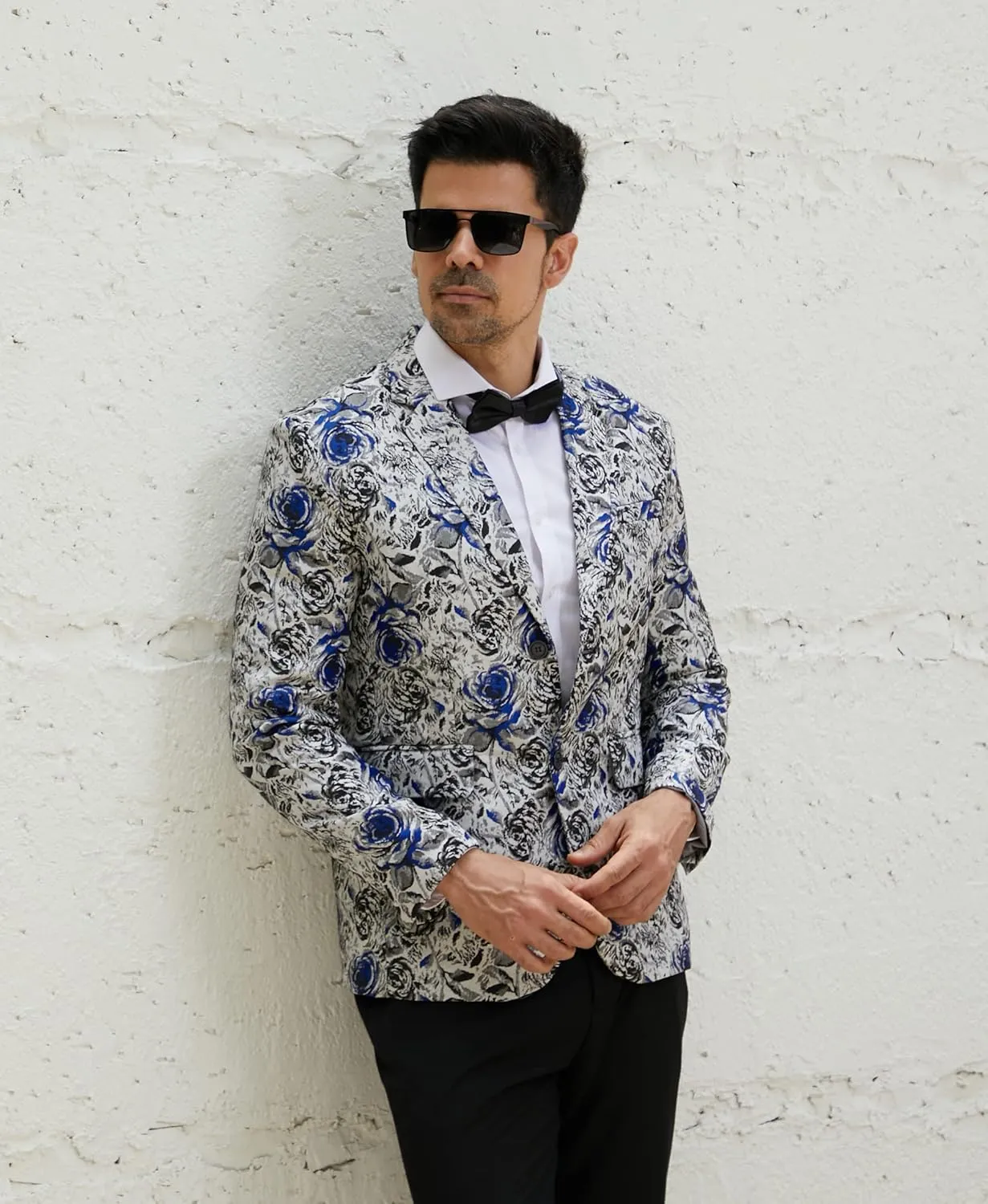 MAGE MALE Men's Floral Blazer Two Button Dress Party Suit Jacket Notched Lapel Slim Fit Stylish Top