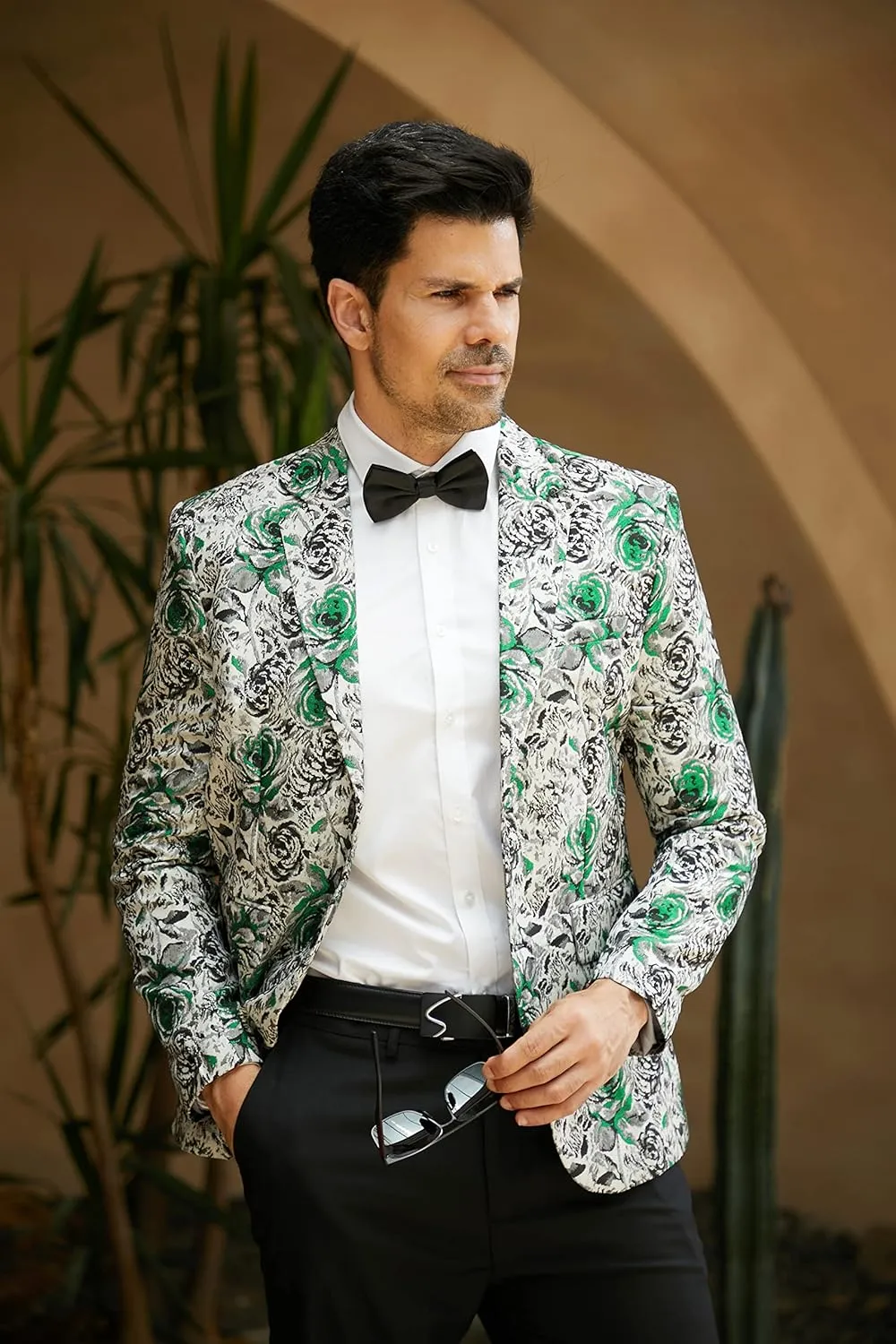 MAGE MALE Men's Floral Blazer Two Button Dress Party Suit Jacket Notched Lapel Slim Fit Stylish Top
