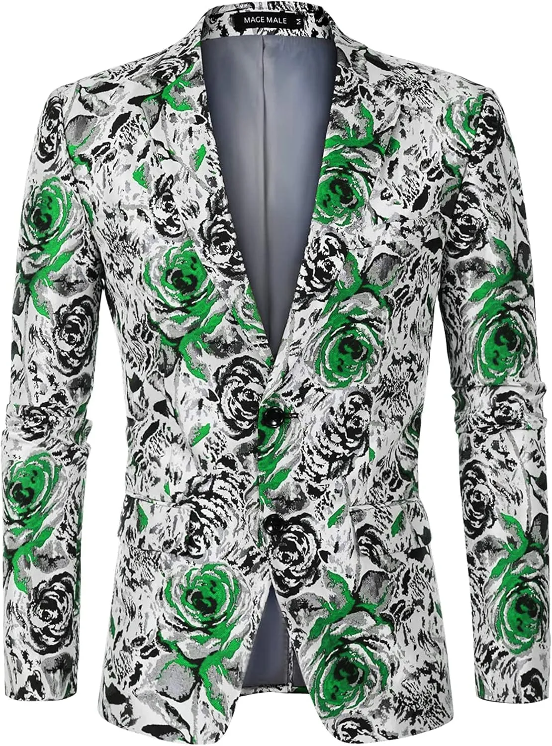 MAGE MALE Men's Floral Blazer Two Button Dress Party Suit Jacket Notched Lapel Slim Fit Stylish Top
