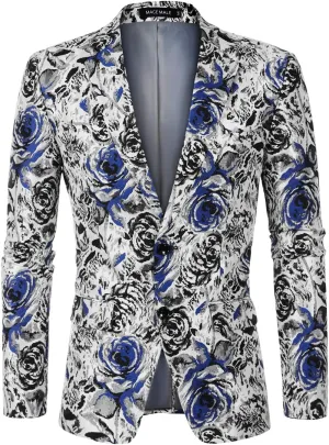 MAGE MALE Men's Floral Blazer Two Button Dress Party Suit Jacket Notched Lapel Slim Fit Stylish Top