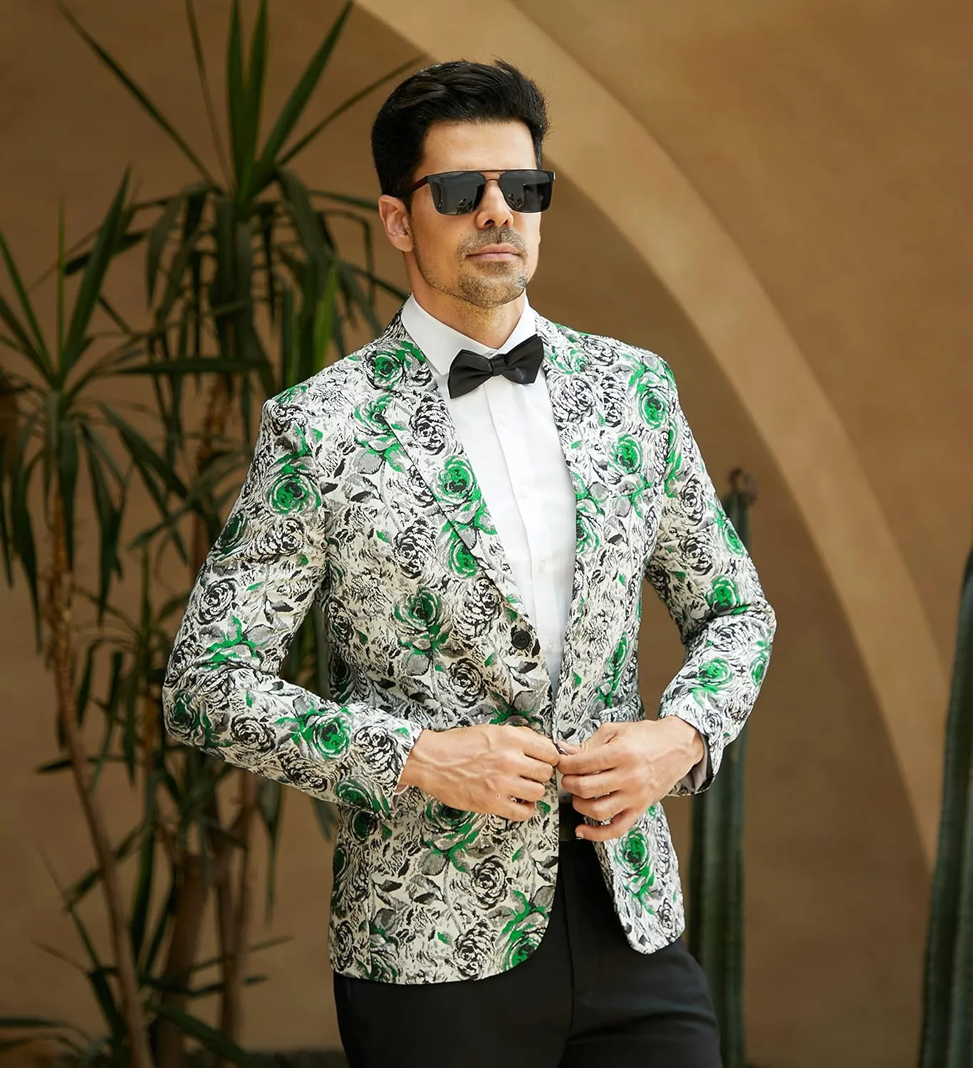 MAGE MALE Men's Floral Blazer Two Button Dress Party Suit Jacket Notched Lapel Slim Fit Stylish Top