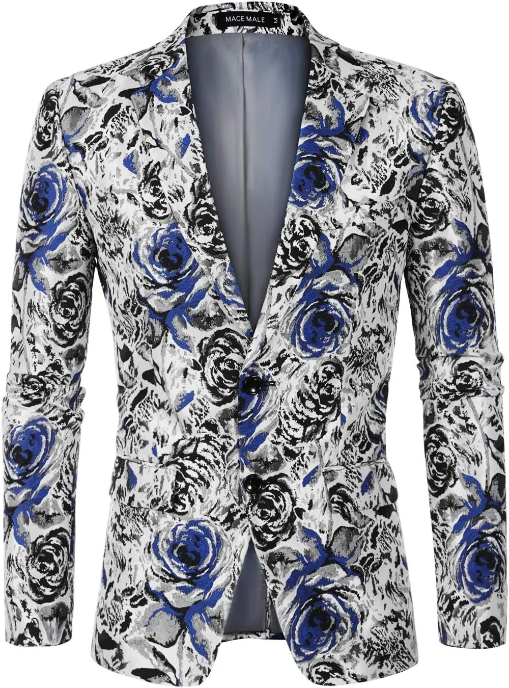 MAGE MALE Men's Floral Blazer Two Button Dress Party Suit Jacket Notched Lapel Slim Fit Stylish Top
