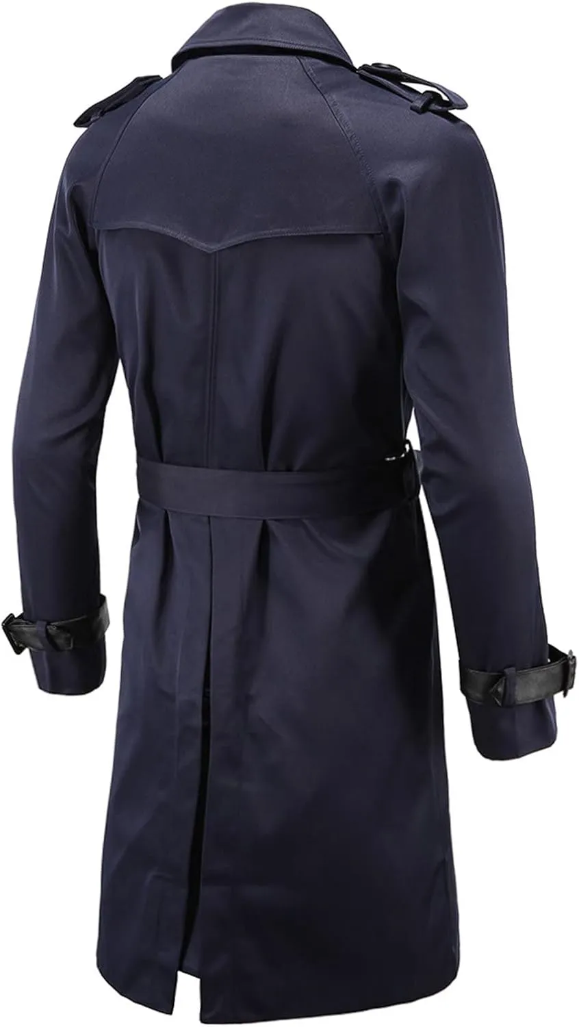 Maiyifu-GJ Men's Double Breasted Trench Coat Stylish Slim Fit Mid Long Belted Windbreaker Lapel Military Jacket with Belt