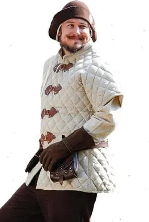 Medieval Quilted Cotton Gambeson Coat, Half Sleeve Padded Armor Jacket, Brown
