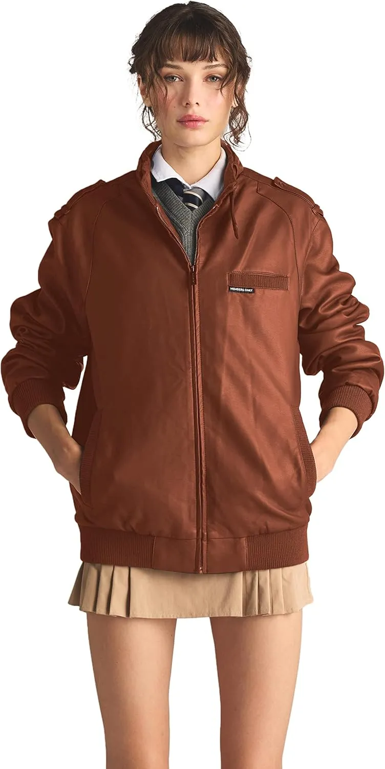 Members Only Women's Faux Leather Iconic Racer Jacket