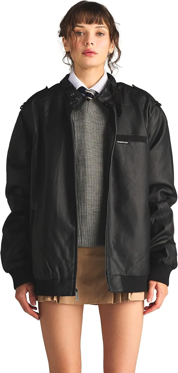 Members Only Women's Faux Leather Iconic Racer Jacket
