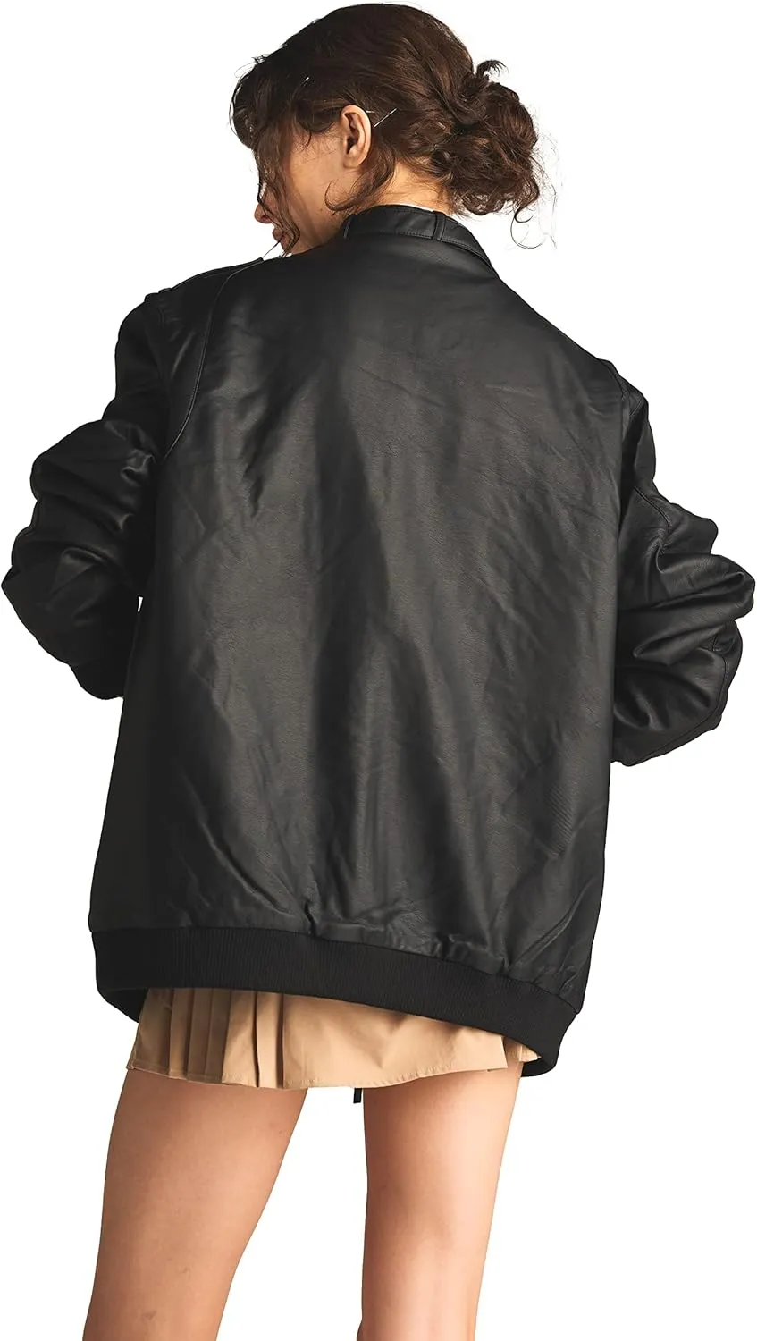Members Only Women's Faux Leather Iconic Racer Jacket