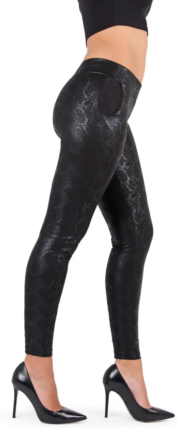 MeMoi Sophisticated Metallic Snakeskin Leggings