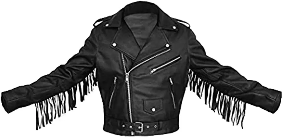 Men Biker Fringe Style Black Motorcycle Jacket | Western Concert Fringed Genuine Leather Jacket