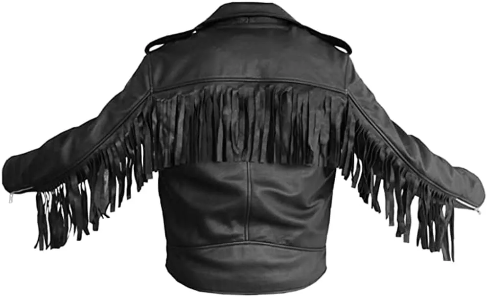 Men Biker Fringe Style Black Motorcycle Jacket | Western Concert Fringed Genuine Leather Jacket
