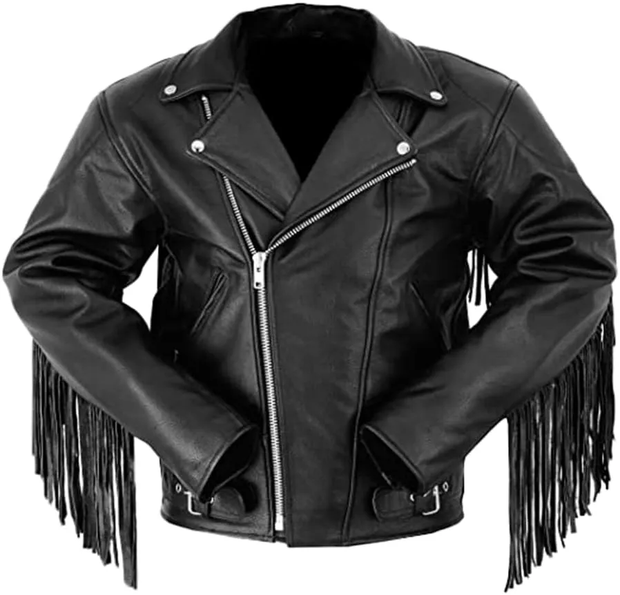 Men Biker Fringe Style Black Motorcycle Jacket | Western Concert Fringed Genuine Leather Jacket