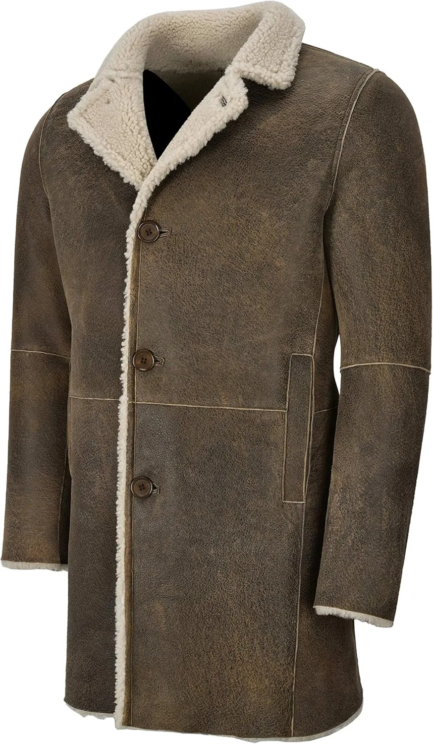 Men Sheepskin Coat Classic Real Leather Trench Reefer Bane Warm Coat 2K320