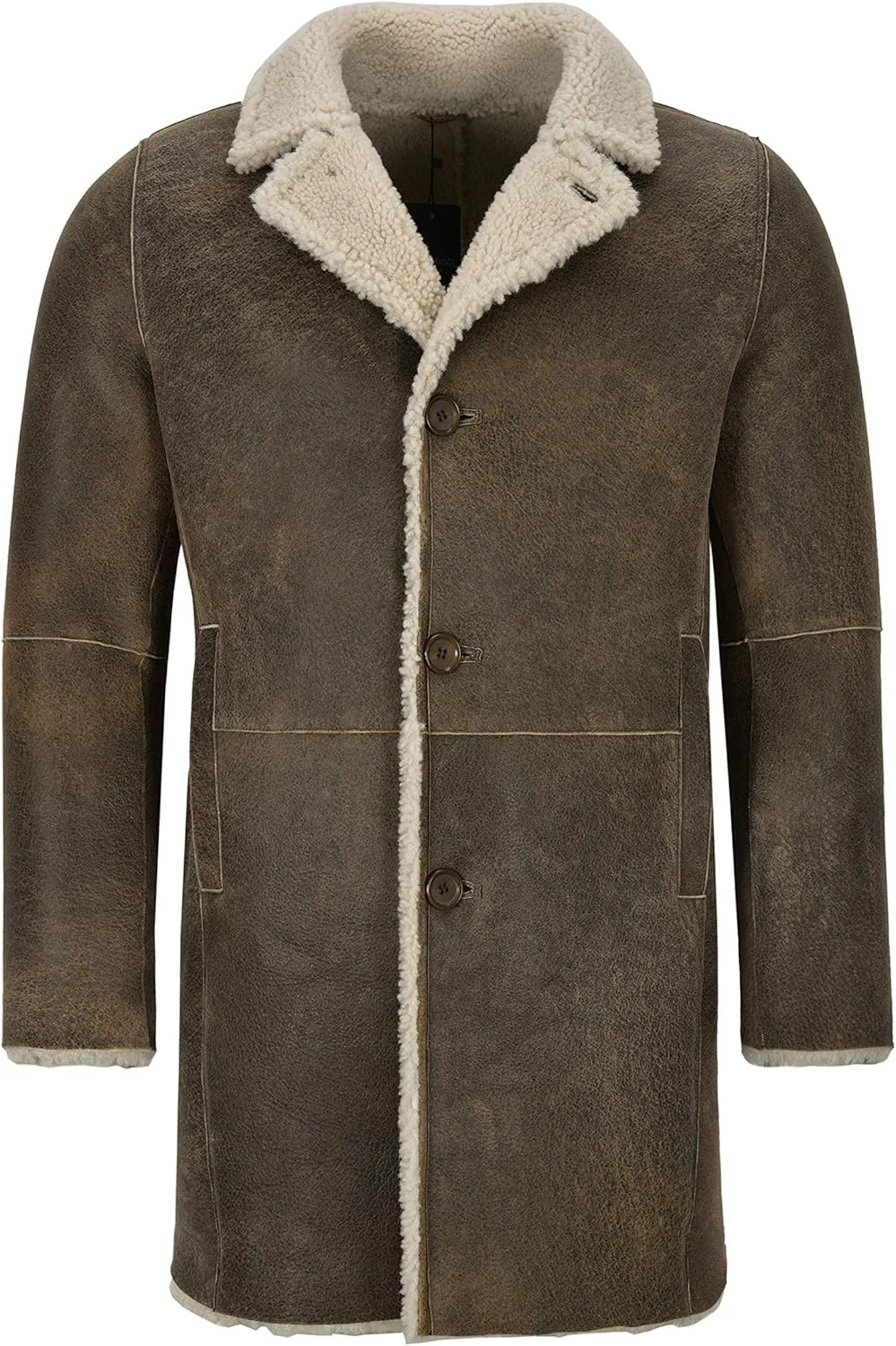 Men Sheepskin Coat Classic Real Leather Trench Reefer Bane Warm Coat 2K320