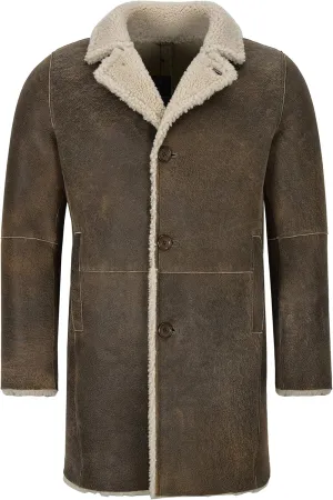 Men Sheepskin Coat Classic Real Leather Trench Reefer Bane Warm Coat 2K320