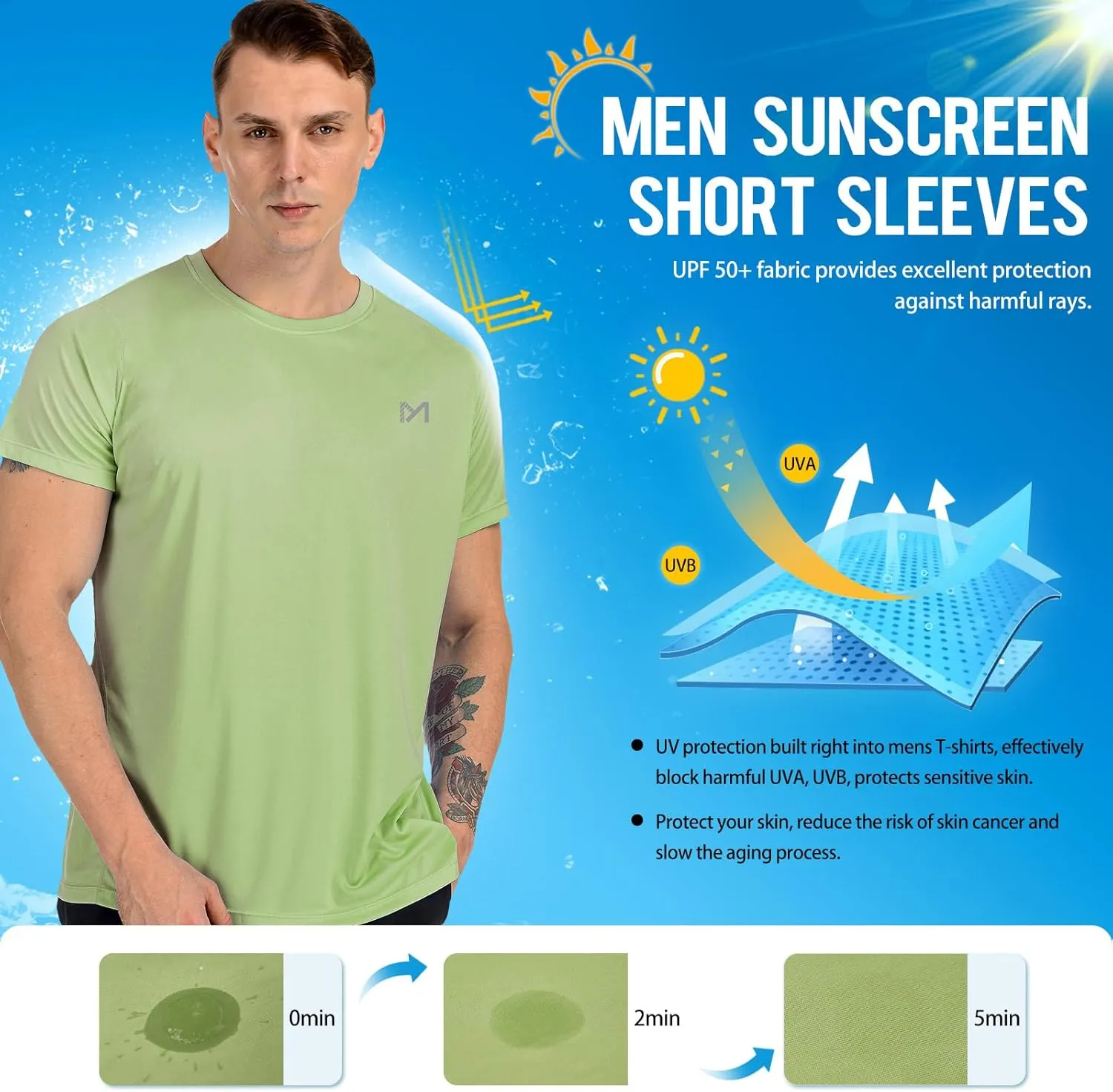 Men Swim Shirts,UPF 50  Sun Protection Shirts for Men Rash Guard Shirt with Workout Athletic Shirt